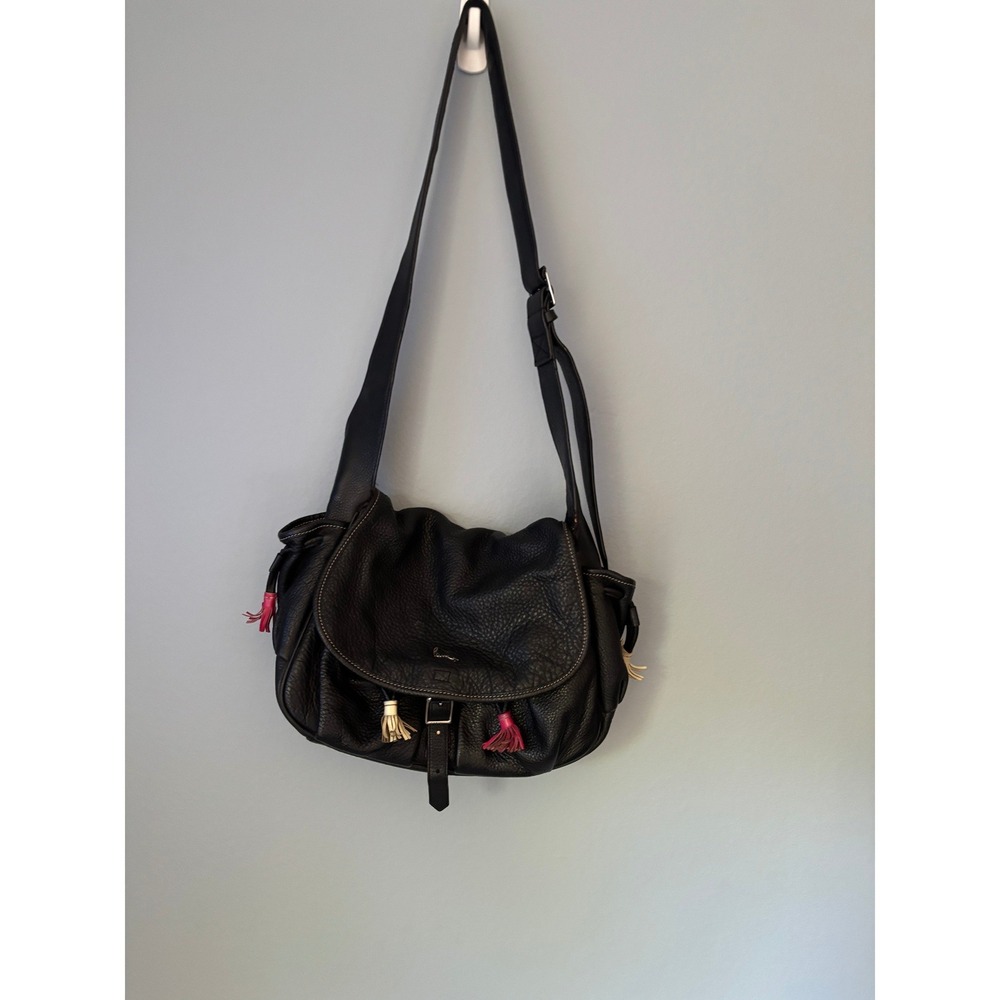 Paul Smith Paul X Black Leather Crossbody Tassel Bag Purple Lining Messenger Big